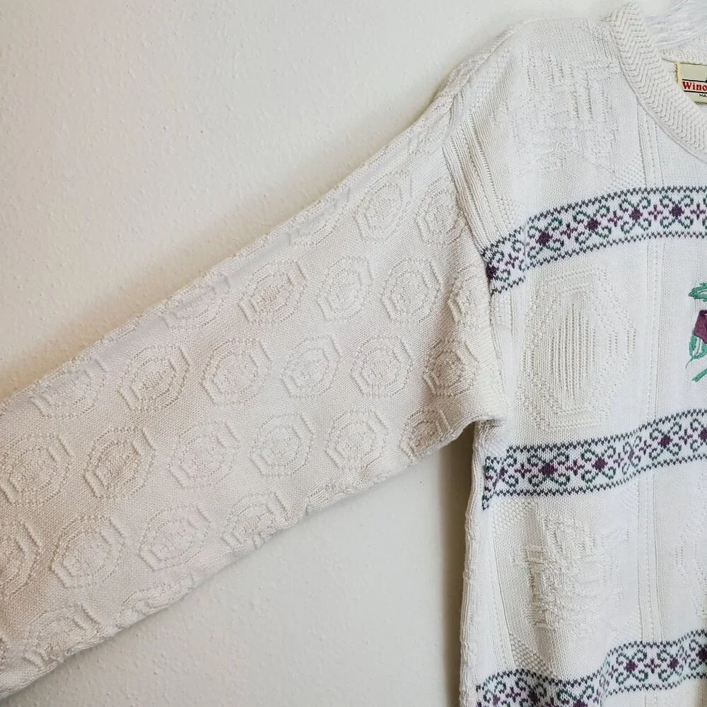 Winona Knits vintage floral granny knit crew neck sweater - Picture 6 of 9